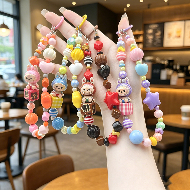 Internet-famous student bag pendant phone chain, cute Labubu star lanyard chain, niche keychain phone chain