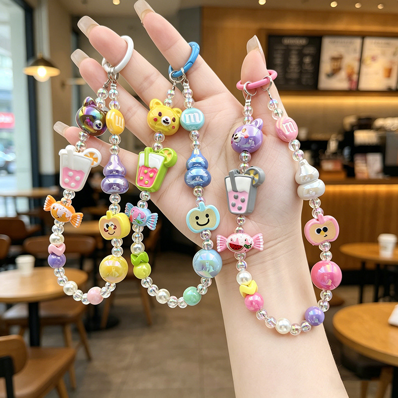 INS style beaded phone chain, colorful candy ice cream, Apple bear keychain, women's bag, backpack, pendant, accessory