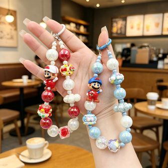 Colorful bow beaded phone charms, women's couple beaded bag pendants, car keychains