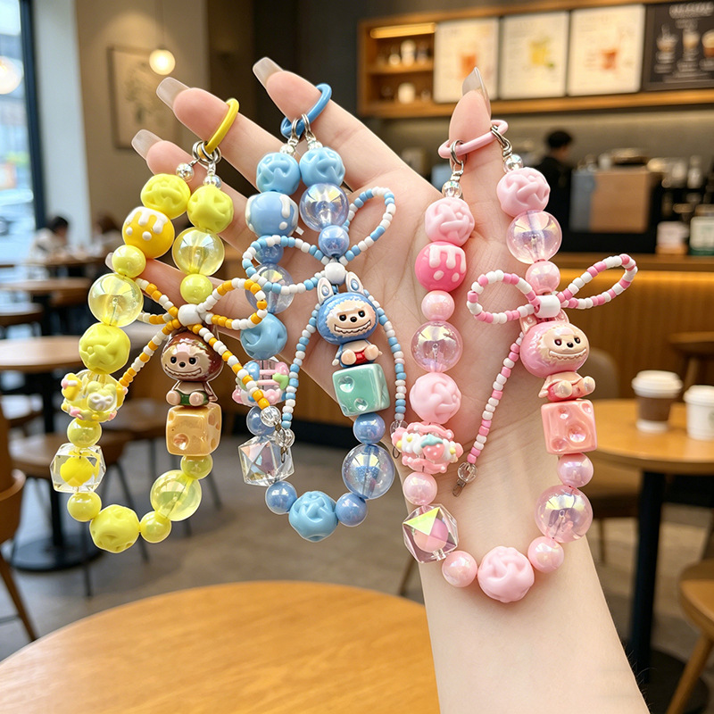 Labubu phone chain cartoon figurine, phone chain bag, charm, keychain, spring buckle, cute girls' gift