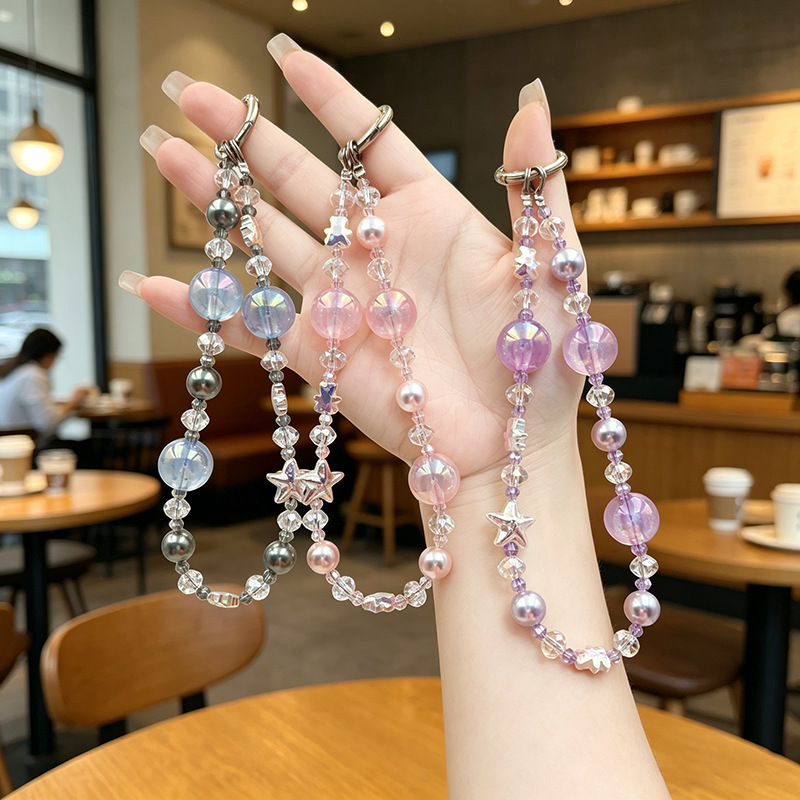 High-end fashionable luxury crystal pearl phone chain short pendant, tassel key bag pendant, phone case lanyard