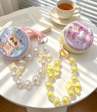 New macaron beaded keychain cute resin heart flower phone chain multifunctional bag charm