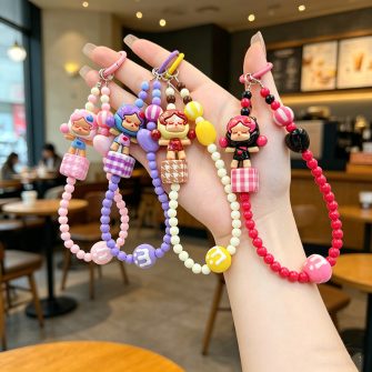 INS cartoon cute figurines handmade beaded versatile phone case chain key DIY bracelet CCD camera hanging chain