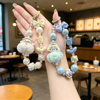 Beaded phone chain Sanrio original hand-drawn Hello Kitty fur ball keychain chain camera charm