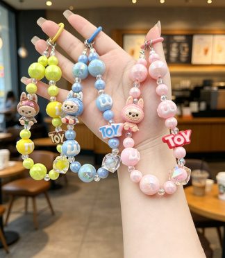 Creative cartoon cute phone chain, phone hanging chain, pendant, hand-painted bead string, bead lanyard, keychain
